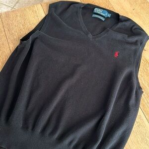 Vtg Polo by Ralph Lauren Black Pima Cotton Sweater Vest Sz XL